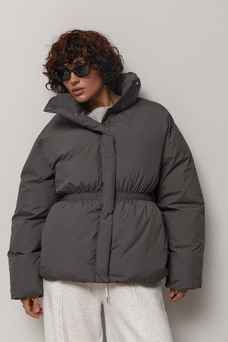 Тепла куртка з високим коміром та резинкою на талії - темно-сірий цвет, ONE SIZE (є розміри) 66010 фото