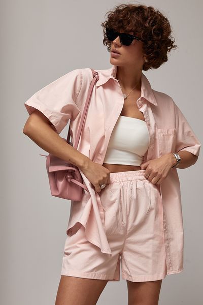 Костюм-двійка з сорочкою oversize та шортами - пудра цвет, M (є розміри) 86050 фото