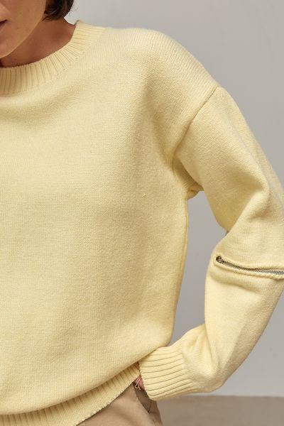 Джемпер oversize з декоративними блискавками на рукавах - жовтий цвет, ONE SIZE (є розміри) 90061 фото