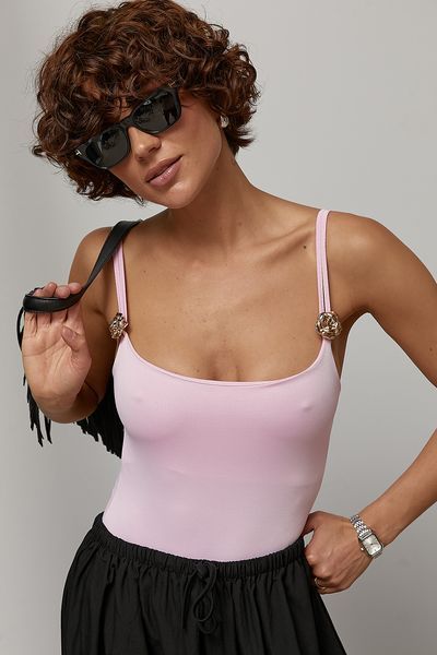 Боді&nbsp;із золотистими троянадми&nbsp;на бретелях - лавандовий цвет, M (є розміри) 4065 фото